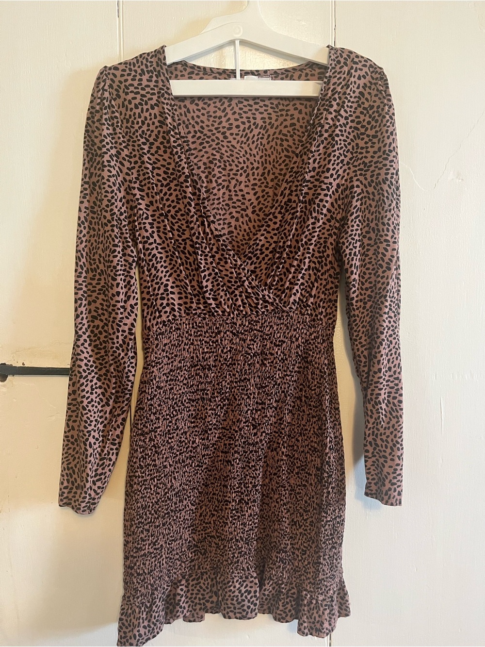 O'Neill Brown Leopard-Print Long Sleeve V-Neck Dress